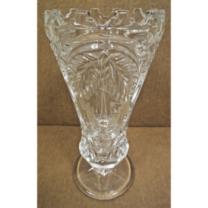 Lead Crystal Glass Hand Cut Pedestal Vase - Strawberry & Pear Design 8"